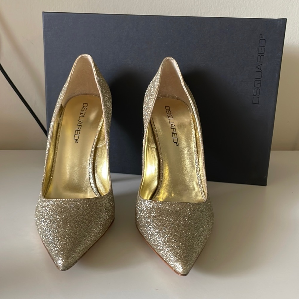 Dsquared gold glitter leather pumps. Made in Italy, sz 37.5